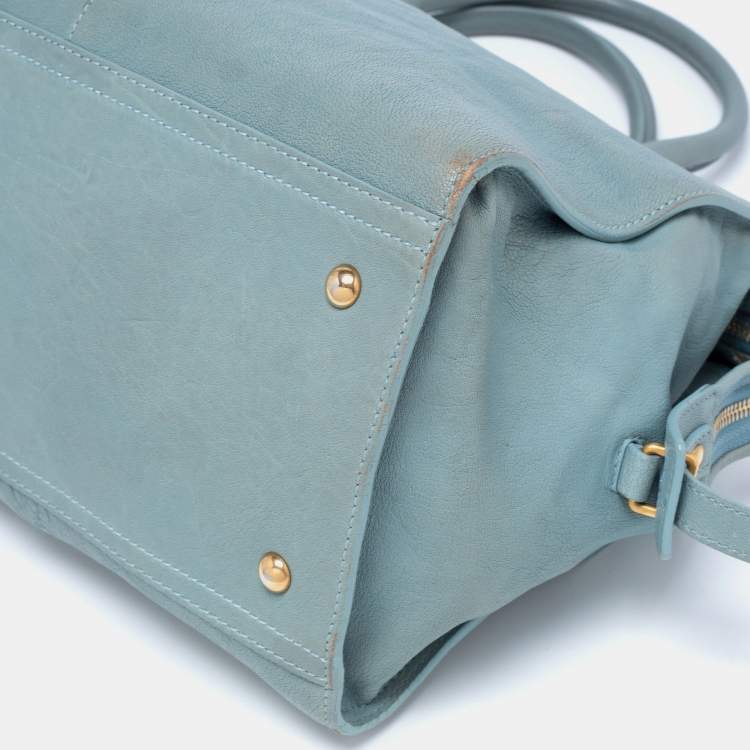 Pre Owned Yves Saint Laurent Pale Blue Leather Medium Cabas Chyc Tote