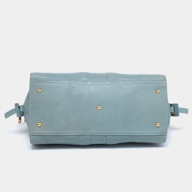 Pre Owned Yves Saint Laurent Pale Blue Leather Medium Cabas Chyc Tote