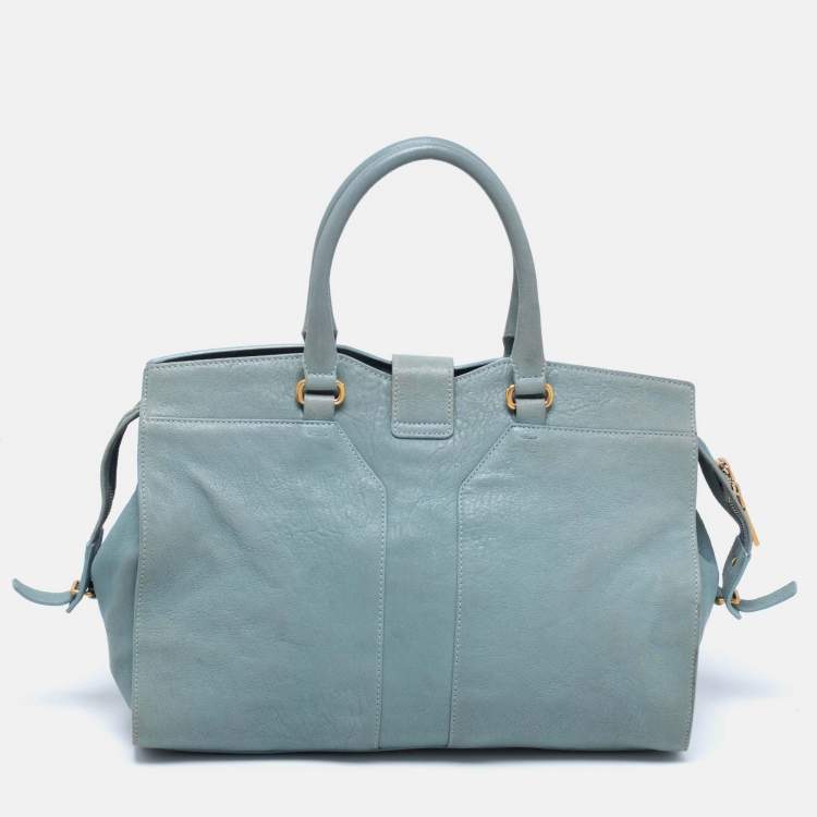 Pre Owned Yves Saint Laurent Pale Blue Leather Medium Cabas Chyc Tote