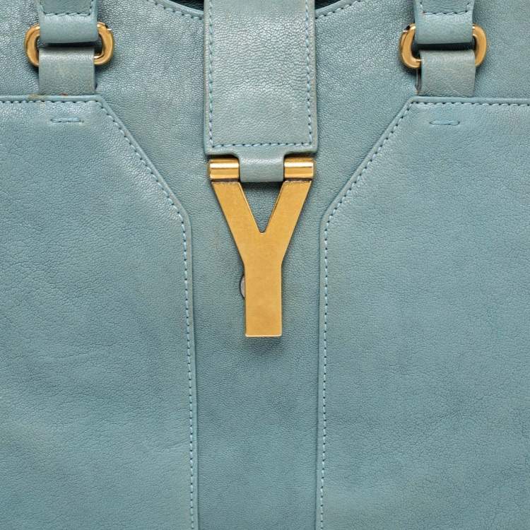 Pre Owned Yves Saint Laurent Pale Blue Leather Medium Cabas Chyc Tote