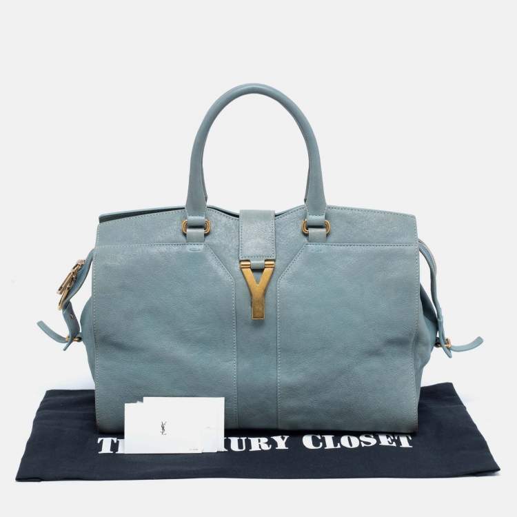 Pre Owned Yves Saint Laurent Pale Blue Leather Medium Cabas Chyc Tote