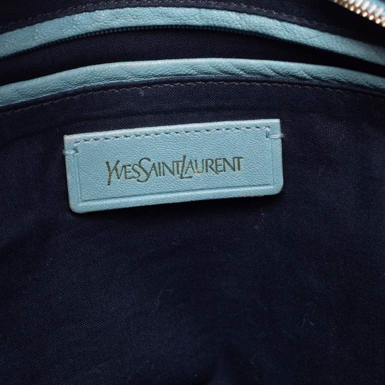 Pre Owned Yves Saint Laurent Pale Blue Leather Medium Cabas Chyc Tote