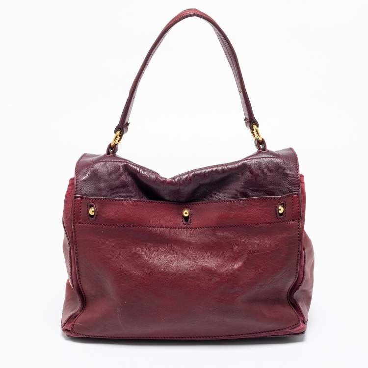 Pre Owned Yves Saint Laurent Burgundy Leather Medium Muse Two Satchel