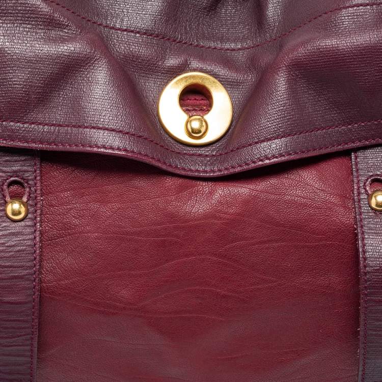Pre Owned Yves Saint Laurent Burgundy Leather Medium Muse Two Satchel
