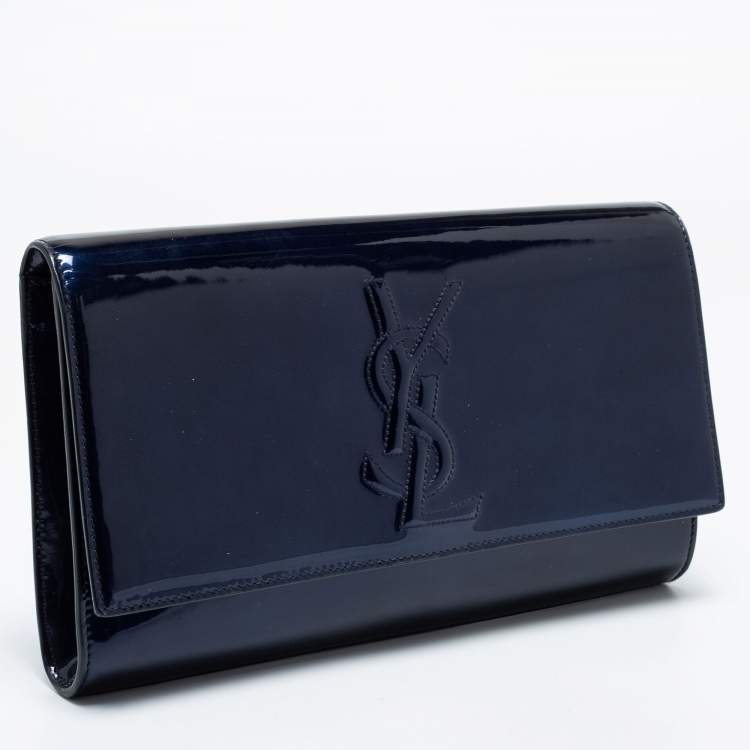 Pre Owned Yves Saint Laurent Blue Patent Leather Belle De Jour Clutch