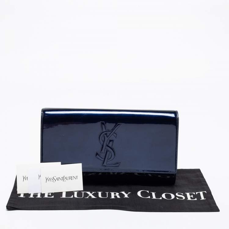 Pre Owned Yves Saint Laurent Blue Patent Leather Belle De Jour Clutch