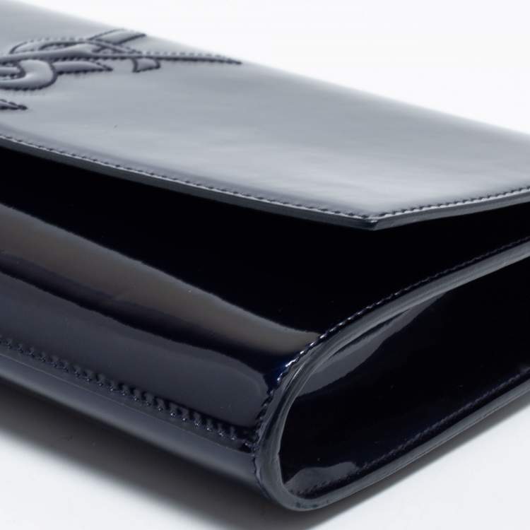 Pre Owned Yves Saint Laurent Blue Patent Leather Belle De Jour Clutch