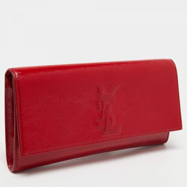 Pre Owned Yves Saint Laurent Paris Red Patent Leather Belle De Jour Clutch