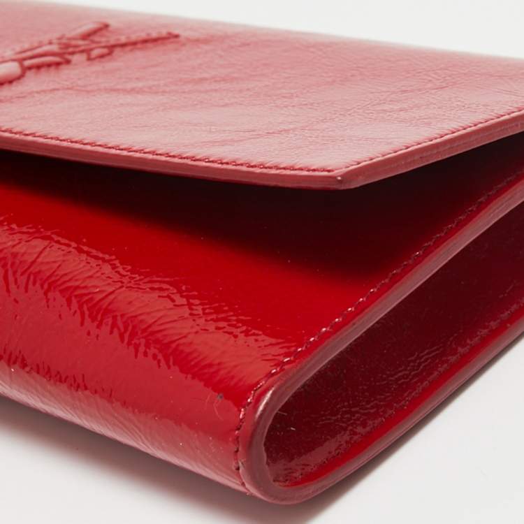Pre Owned Yves Saint Laurent Paris Red Patent Leather Belle De Jour Clutch