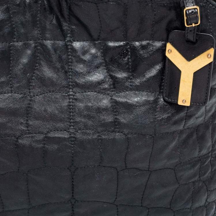 Pre Owned Yves Saint Laurent Black Croc Embossed Leather Tribute Tote