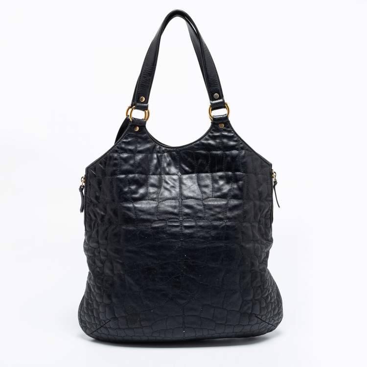 Pre Owned Yves Saint Laurent Black Croc Embossed Leather Tribute Tote