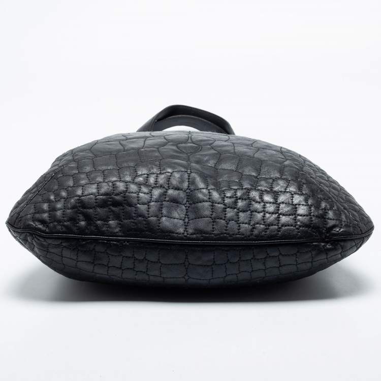 Pre Owned Yves Saint Laurent Black Croc Embossed Leather Tribute Tote