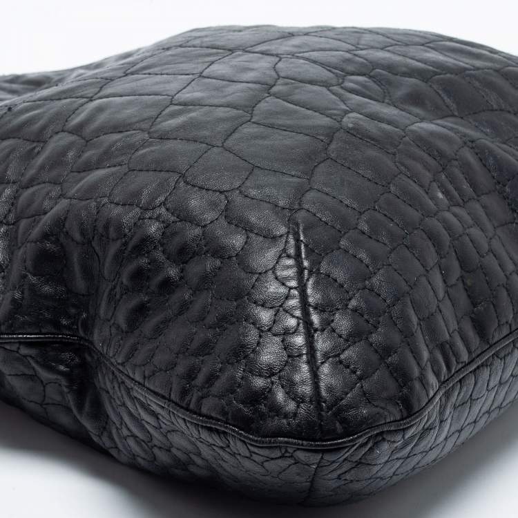 Pre Owned Yves Saint Laurent Black Croc Embossed Leather Tribute Tote