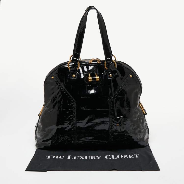 Pre Owned Yves Saint Laurent Black Patent Leather Medium Muse Satchel