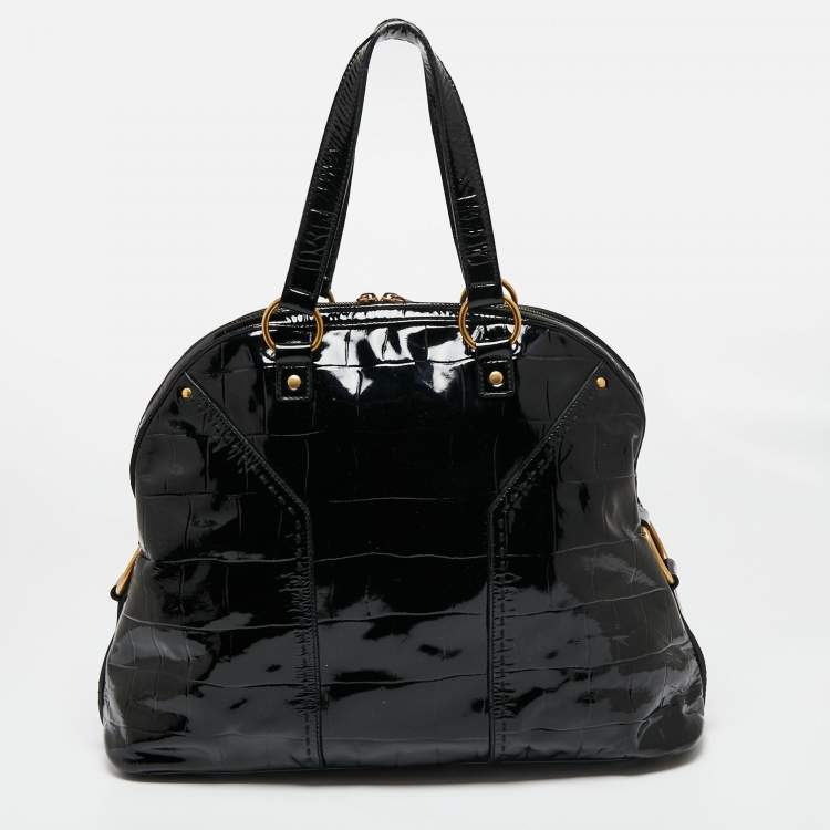 Pre Owned Yves Saint Laurent Black Patent Leather Medium Muse Satchel