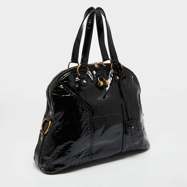 Pre Owned Yves Saint Laurent Black Patent Leather Medium Muse Satchel