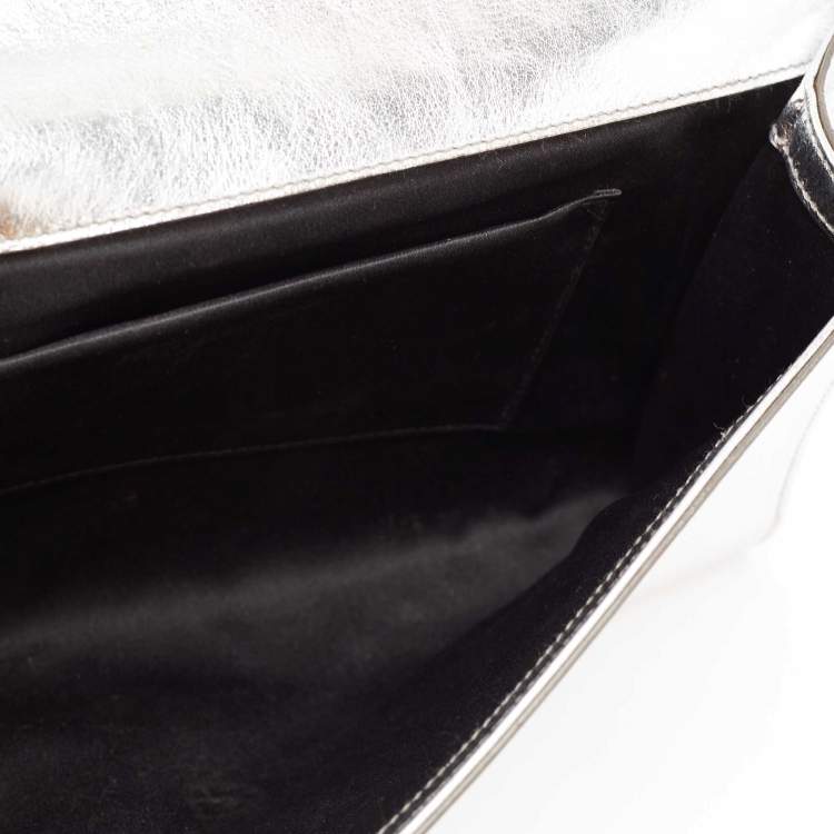Pre Owned YVES Saint Laurent Silver Leather Cassandre Clutch
