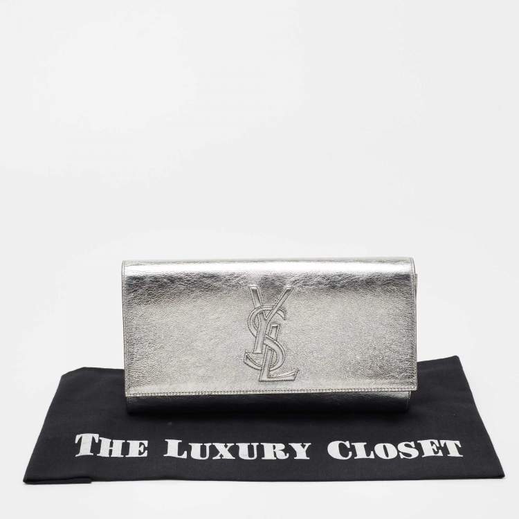 Pre Owned YVES Saint Laurent Silver Leather Cassandre Clutch