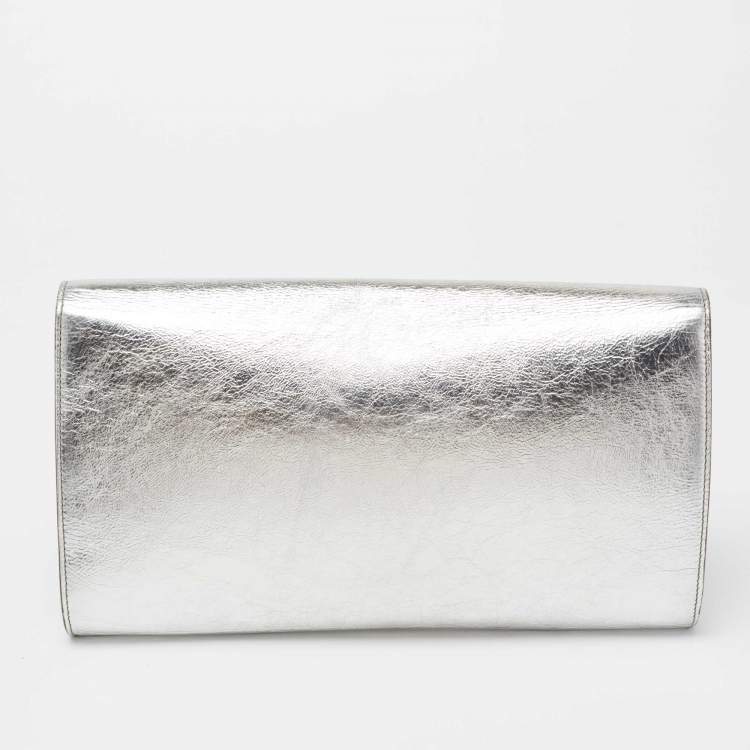 Pre Owned YVES Saint Laurent Silver Leather Cassandre Clutch