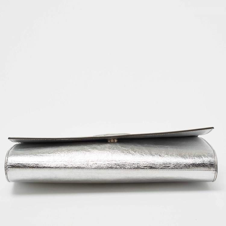 Pre Owned YVES Saint Laurent Silver Leather Cassandre Clutch