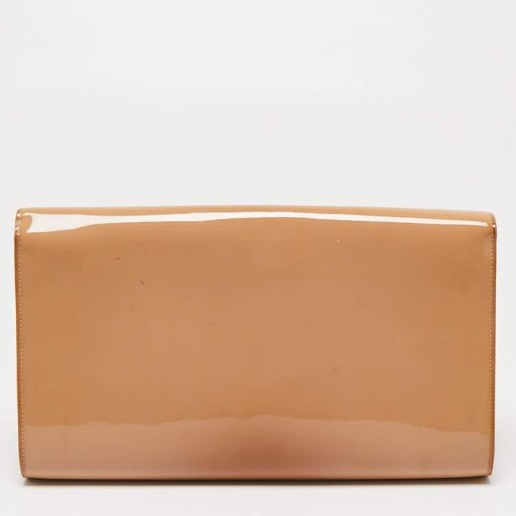 Pre Owned Yves Saint Laurent Beige Patent Leather Belle De Jour Flap Clutch