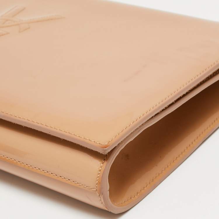 Pre Owned Yves Saint Laurent Beige Patent Leather Belle De Jour Flap Clutch