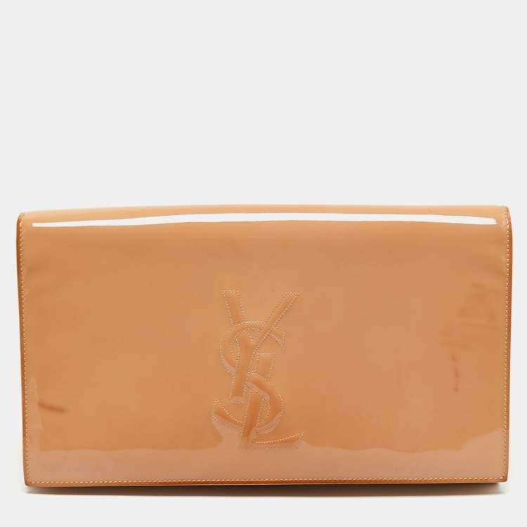 Pre Owned Yves Saint Laurent Beige Patent Leather Belle De Jour Flap Clutch
