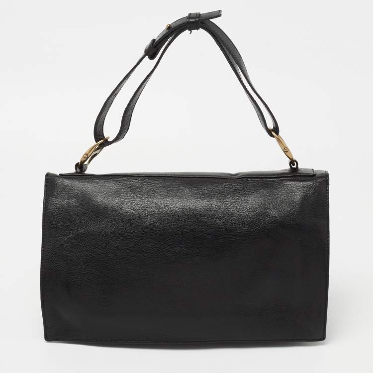 Pre Owned Yves Saint Laurent Black Leather Flap Top Handle Bag