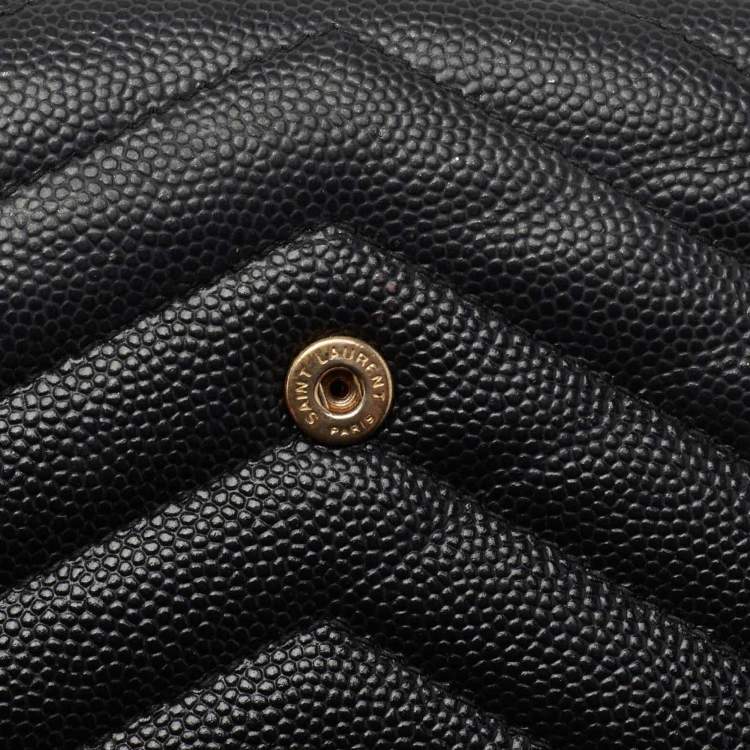 Pre Owned Saint Laurent Black Matelasse Leather Monogram Trifold Wallet