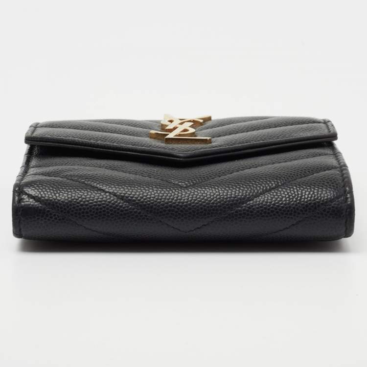 Pre Owned Saint Laurent Black Matelasse Leather Monogram Trifold Wallet