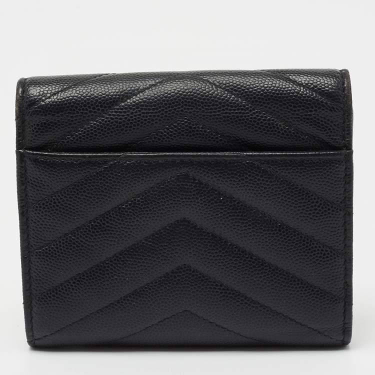 Pre Owned Saint Laurent Black Matelasse Leather Monogram Trifold Wallet