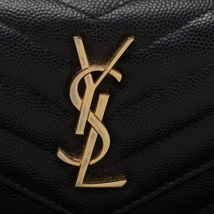Pre Owned Saint Laurent Black Matelasse Leather Monogram Trifold Wallet