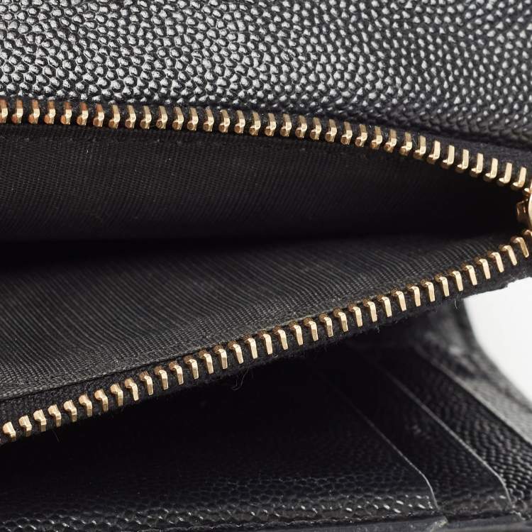 Pre Owned Saint Laurent Black Matelasse Leather Monogram Trifold Wallet