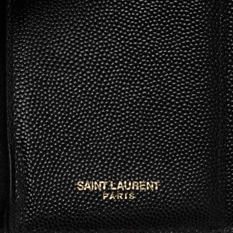 Pre Owned Saint Laurent Black Matelasse Leather Monogram Trifold Wallet