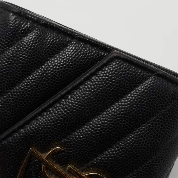 Pre Owned Saint Laurent Black Matelasse Leather Monogram Trifold Wallet