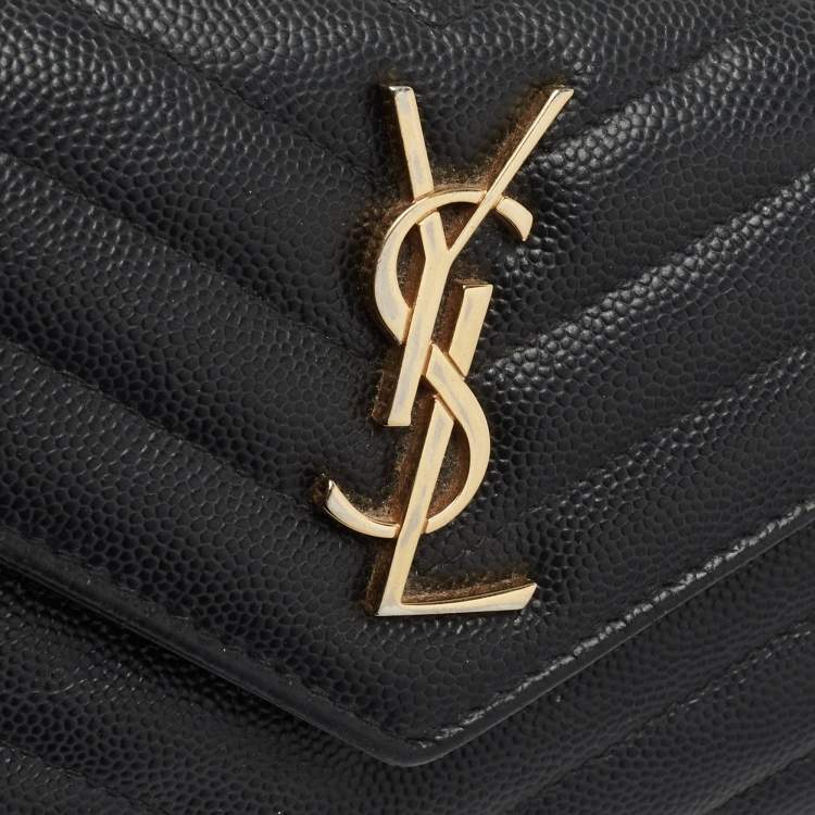 Pre Owned Saint Laurent Black Matelasse Leather Monogram Trifold Wallet