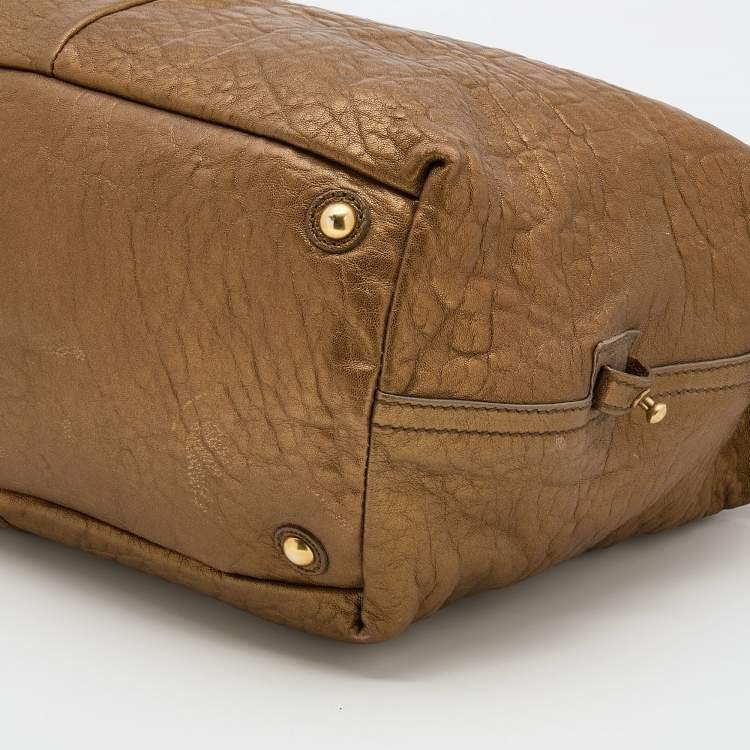 Pre Owned Yves Saint Laurent Metallic Gold Textured Leather Easy Y Satchel