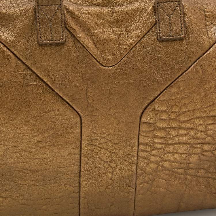 Pre Owned Yves Saint Laurent Metallic Gold Textured Leather Easy Y Satchel