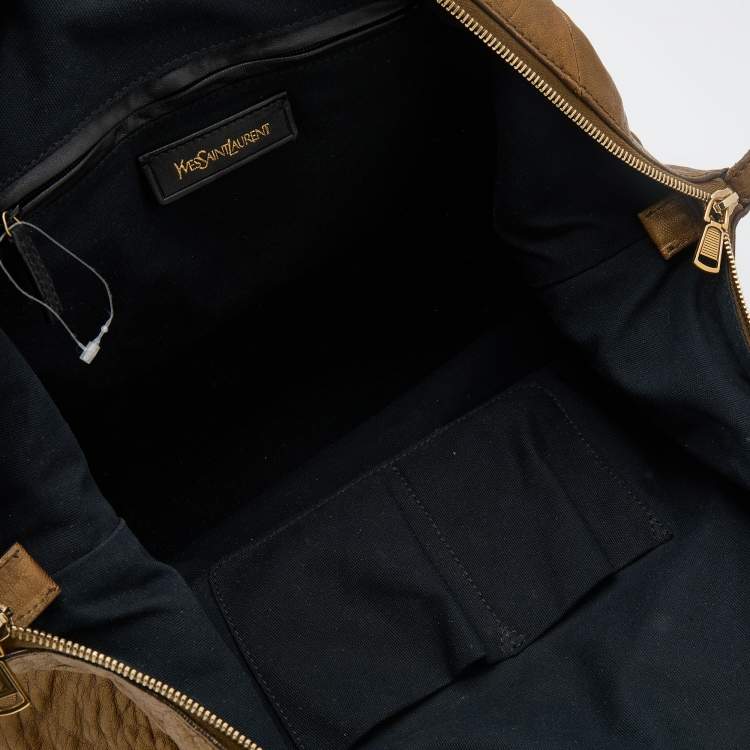 Pre Owned Yves Saint Laurent Metallic Gold Textured Leather Easy Y Satchel