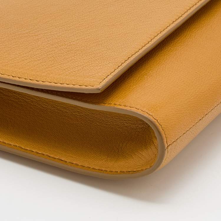 Pre Owned Yves Saint Laurent Mustard Leather Belle De Jour Flap Clutch
