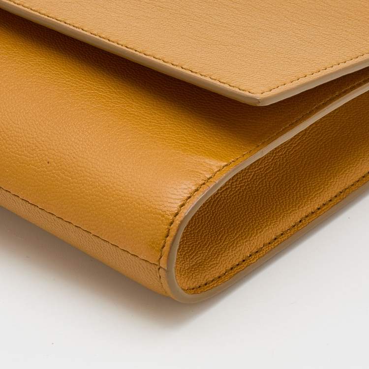 Pre Owned Yves Saint Laurent Mustard Leather Belle De Jour Flap Clutch