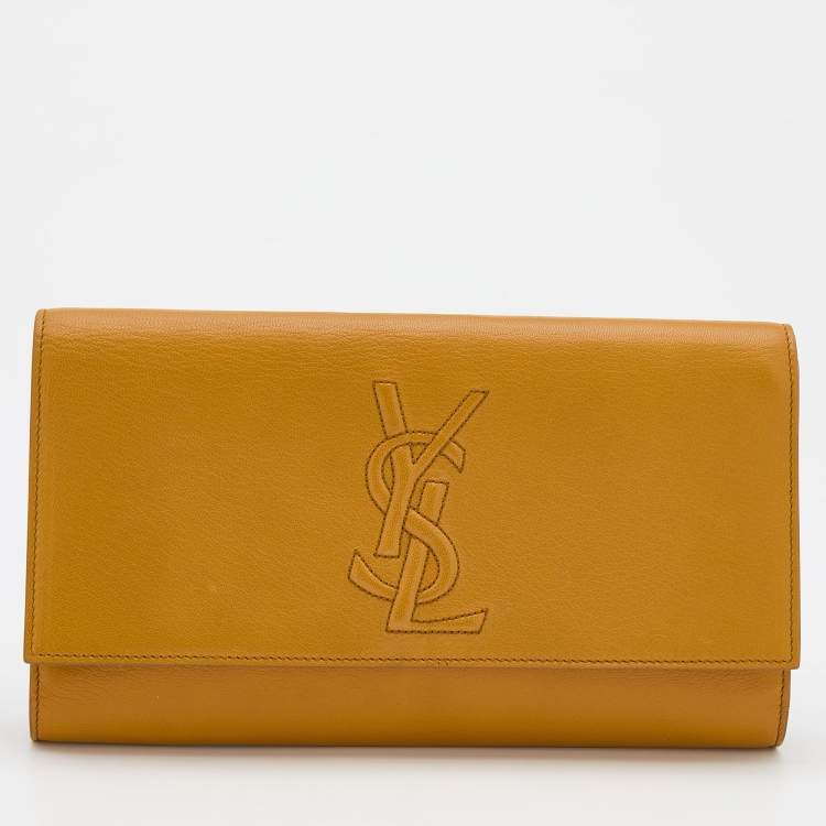 Pre Owned Yves Saint Laurent Mustard Leather Belle De Jour Flap Clutch
