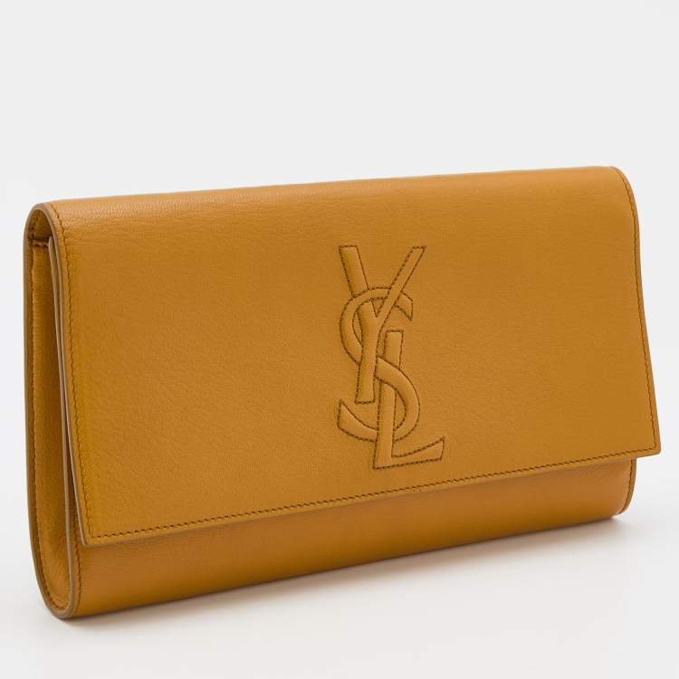 Pre Owned Yves Saint Laurent Mustard Leather Belle De Jour Flap Clutch