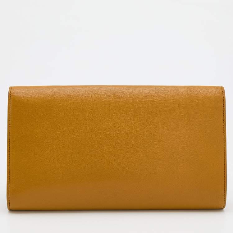Pre Owned Yves Saint Laurent Mustard Leather Belle De Jour Flap Clutch