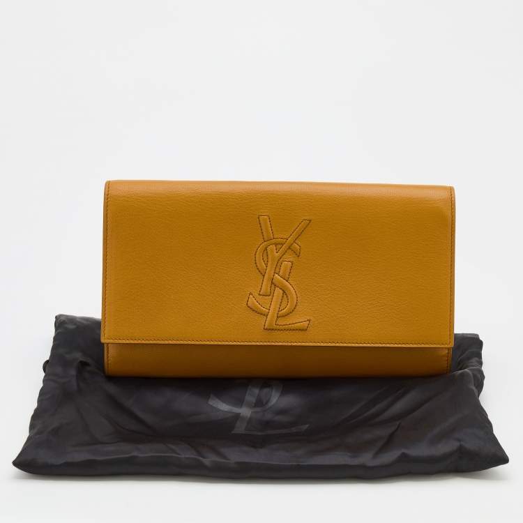 Pre Owned Yves Saint Laurent Mustard Leather Belle De Jour Flap Clutch