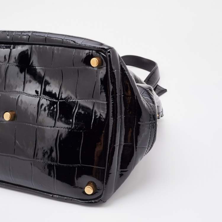Pre Owned Yves Saint Laurent Croc Effec Patent Leather Drawstring Hobo