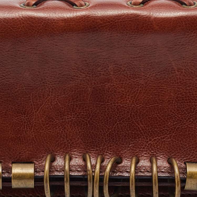 Pre Owned Yves Saint Laurent Brown Leather Ring Studded Clutch