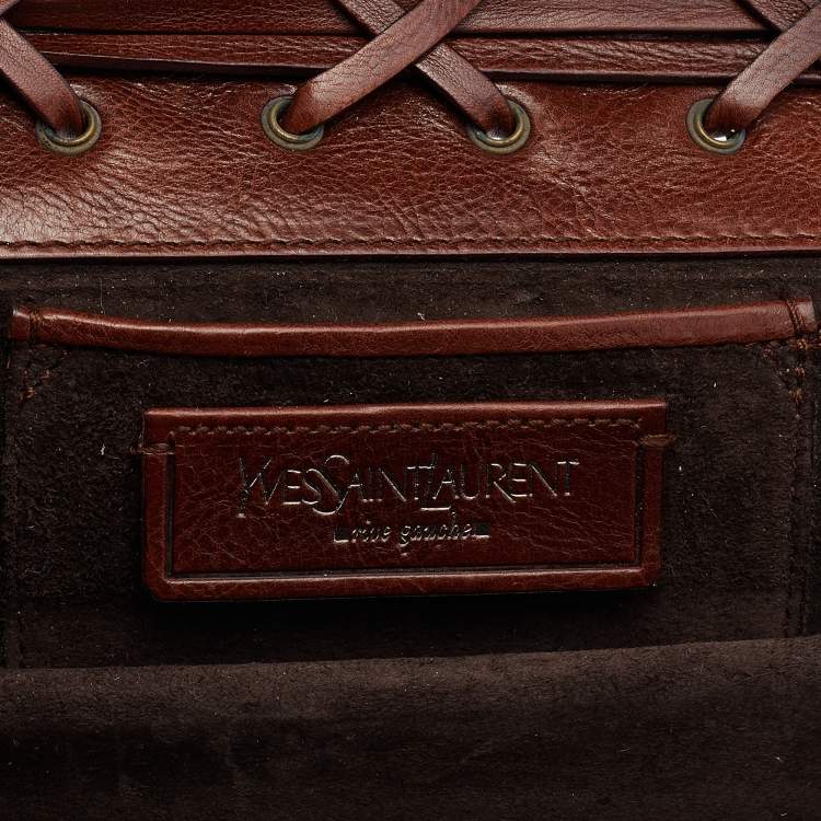 Pre Owned Yves Saint Laurent Brown Leather Ring Studded Clutch