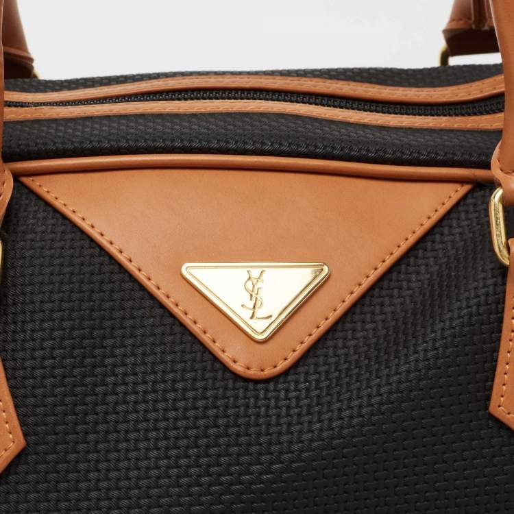 Pre Owned Yves Saint Laurent Black/Brown Leather Logo Satchel