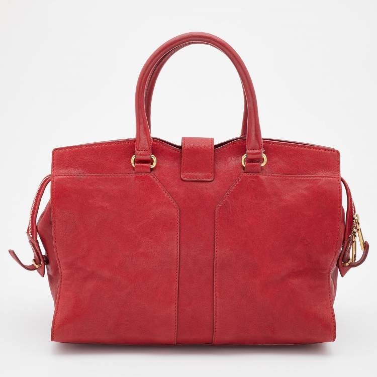 Pre Owned Yves Saint Laurent Red Leather Medium Cabas Chyc Tote